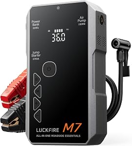 LUCKFIRE M7 SmartIgnition Jump Starter with Air Compressor, TÜV Certified 12V Car Battery 