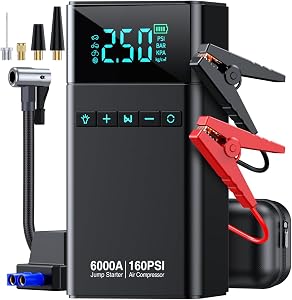 CZKBG 10-in-1 Portable Car Battery Jump Starter with Air Compressor, 6000A 160PSI Portable