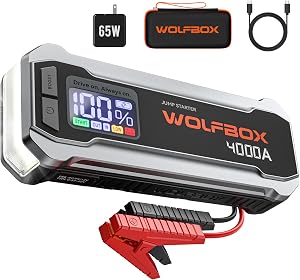 WOLFBOX 4000A Jump Starter,12V Car Battery Jumper Starter Portable with 65W Quick Charger,