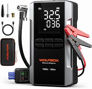WOLFBOX MV24 Air 4000A Jump Starter with 160PSI Air Compressor, 12V Car Battery Booster, 8
